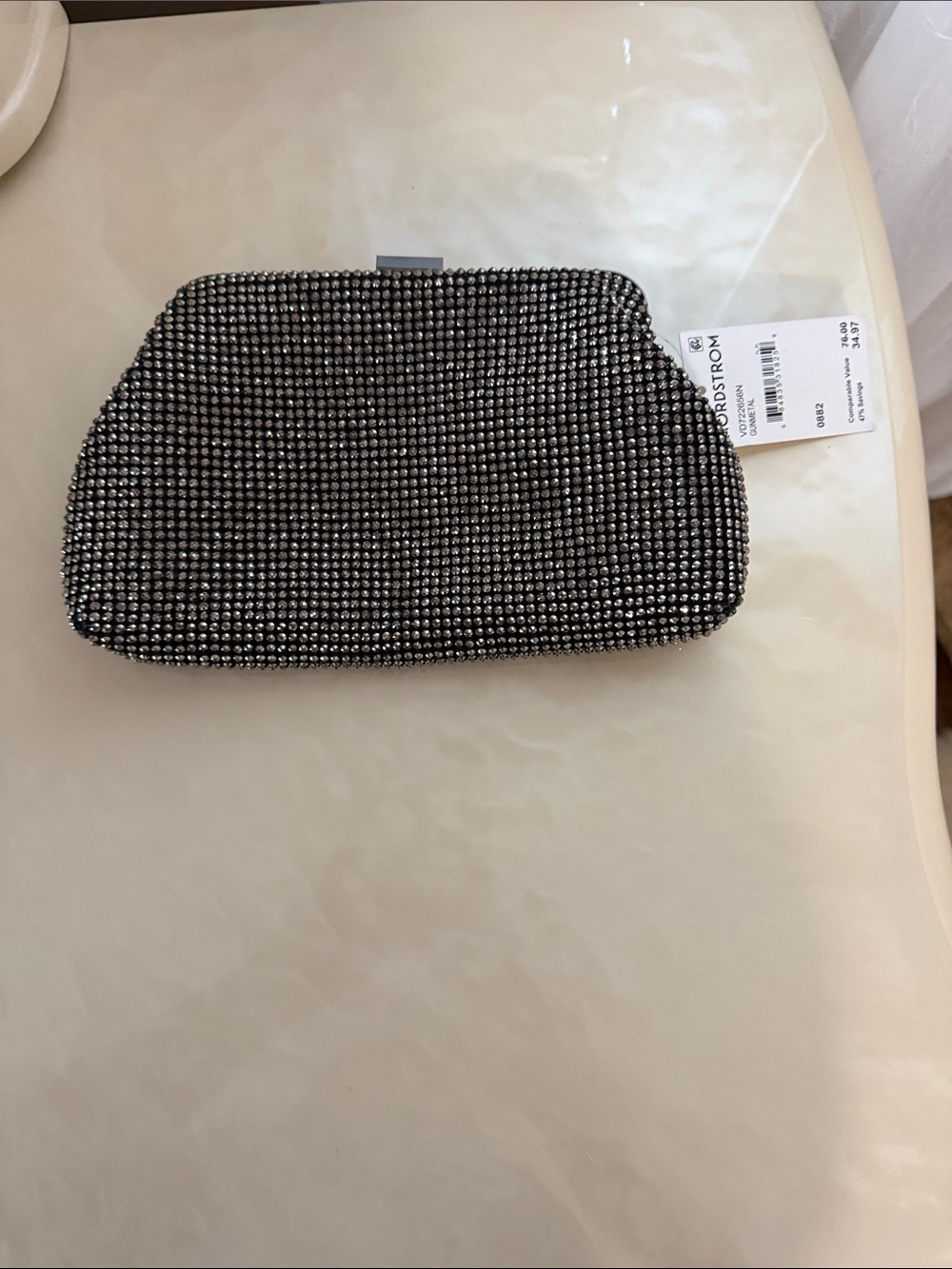 Nordstrom Black and Silver Crystal Mesh Evening Clutch